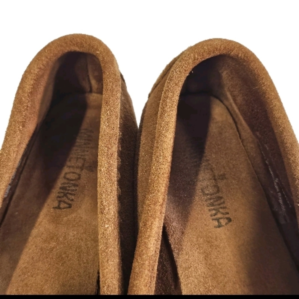 Minnetonka Womens Brown Suede Fringe Moccasins Flat Comfort Slippers Shoes, Sz 8 - Picture 7 of 9
